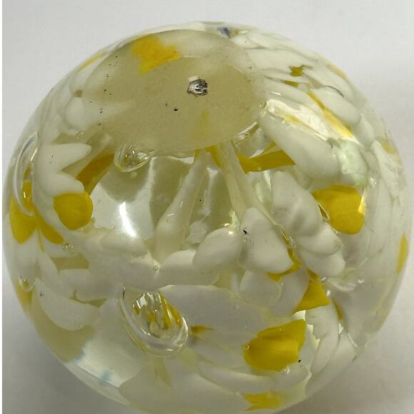 Vintage Hand Blown Art Glass Paperweight Speckle Yellow White Controlled Bubbles - Picture 3 of 4